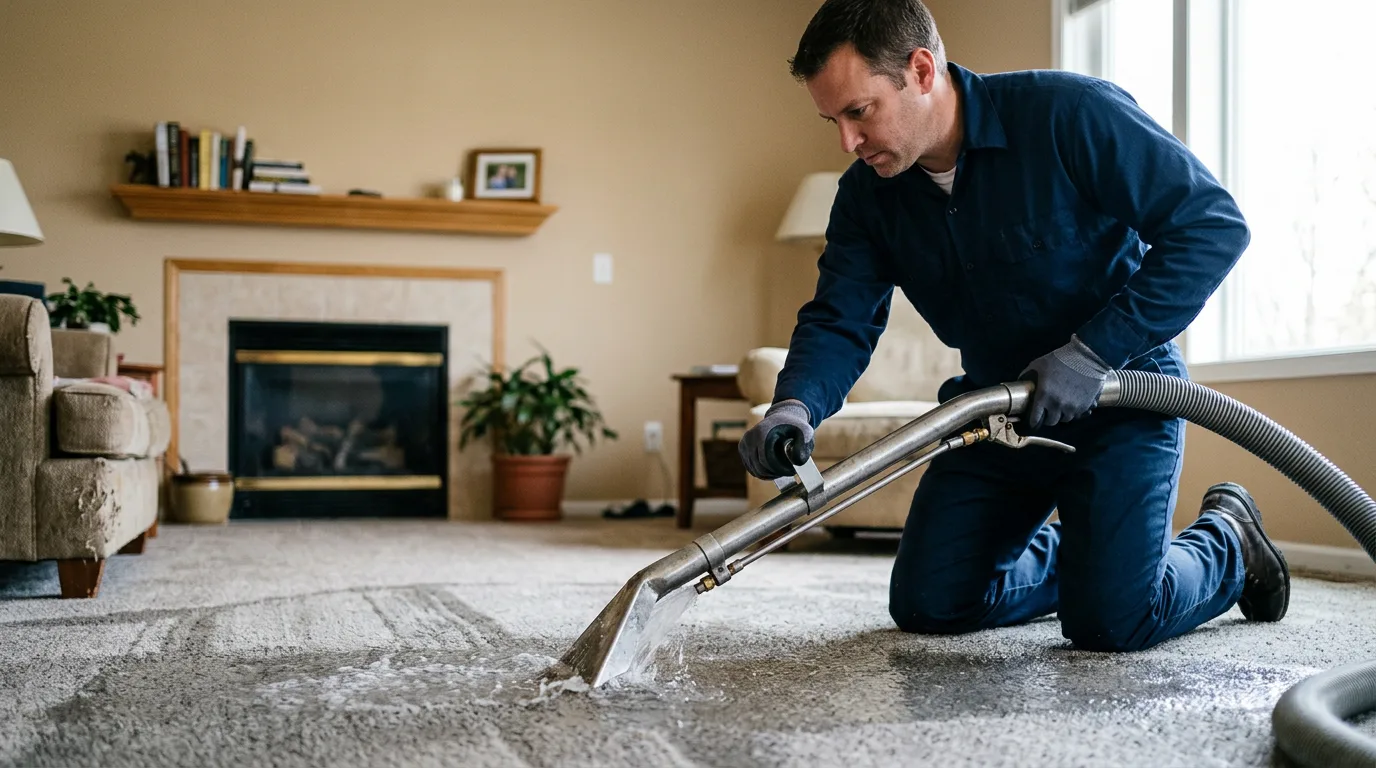 Water damage restoration technician working near Glendale, WI